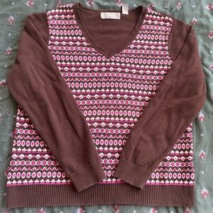 Liz Claiborne Women’s Brown and Pink VNeck Sweater Size XL
